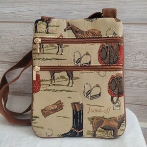 Equestrian Themed Beige Crossbody Bag